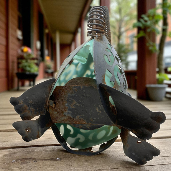 Rustic Metal Cat Sculpture Welcome Folk Art Yard Home Decor Whimsical READ - Picture 7 of 11